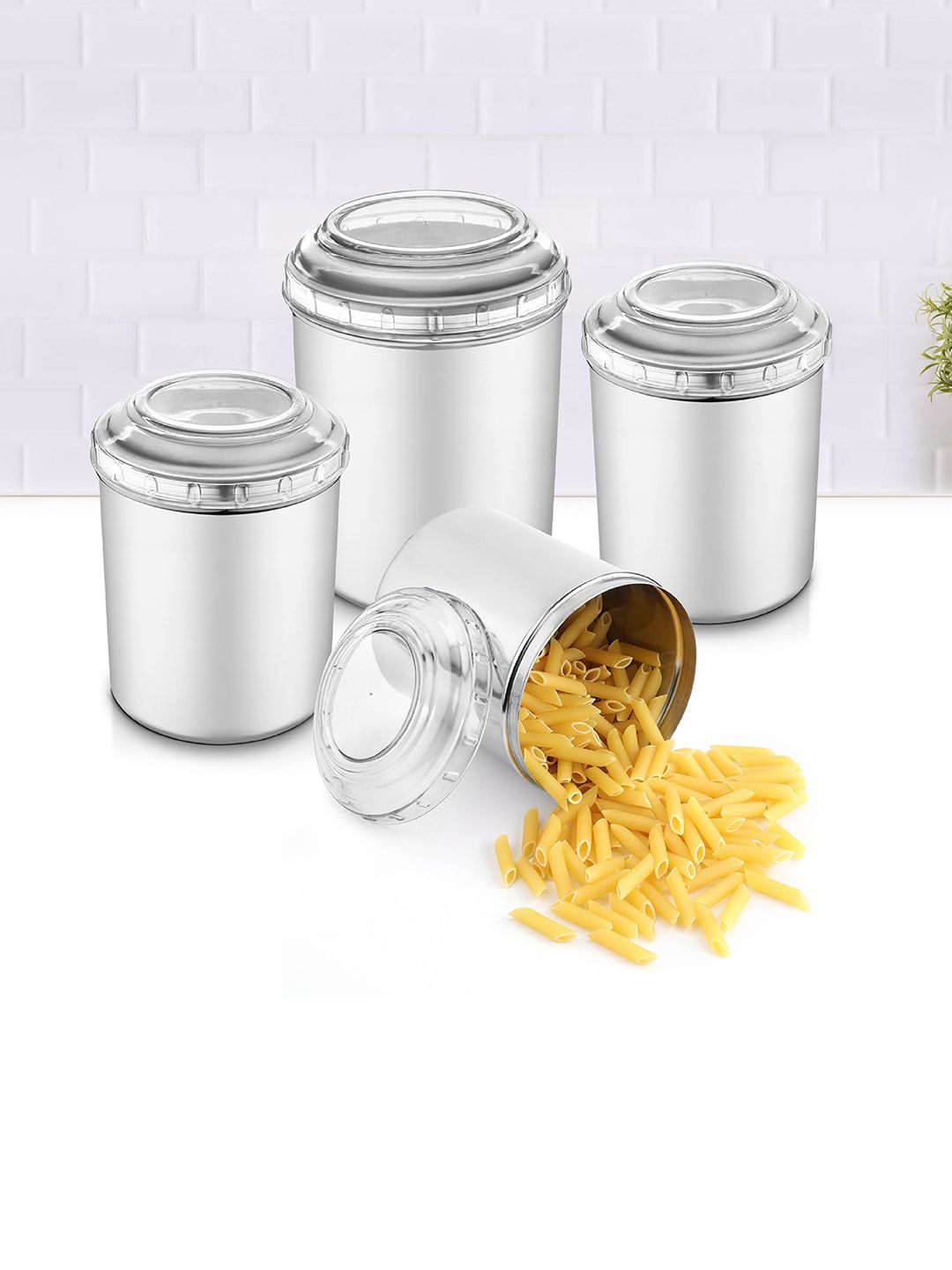 Jensons Set Of 8 Silver-Toned Stainless Steel Canisters Price in India