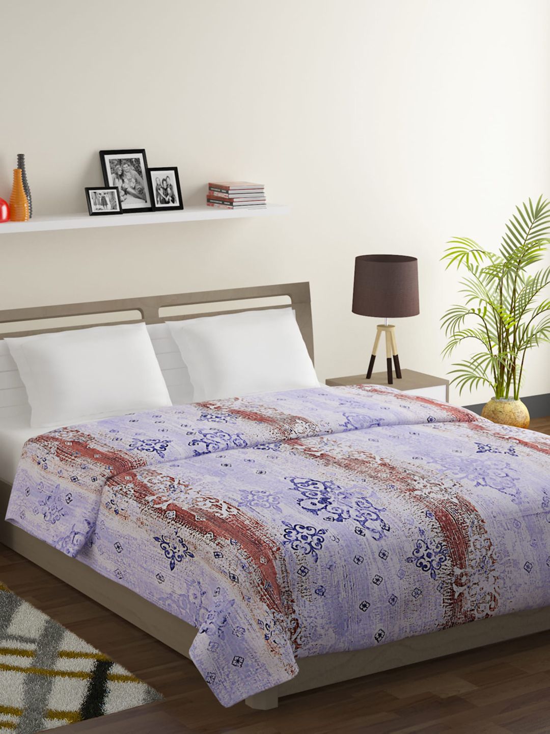SWAYAM Lavender & Brown Ethnic Motifs Mild Winter 150 GSM Double Bed Comforter Price in India