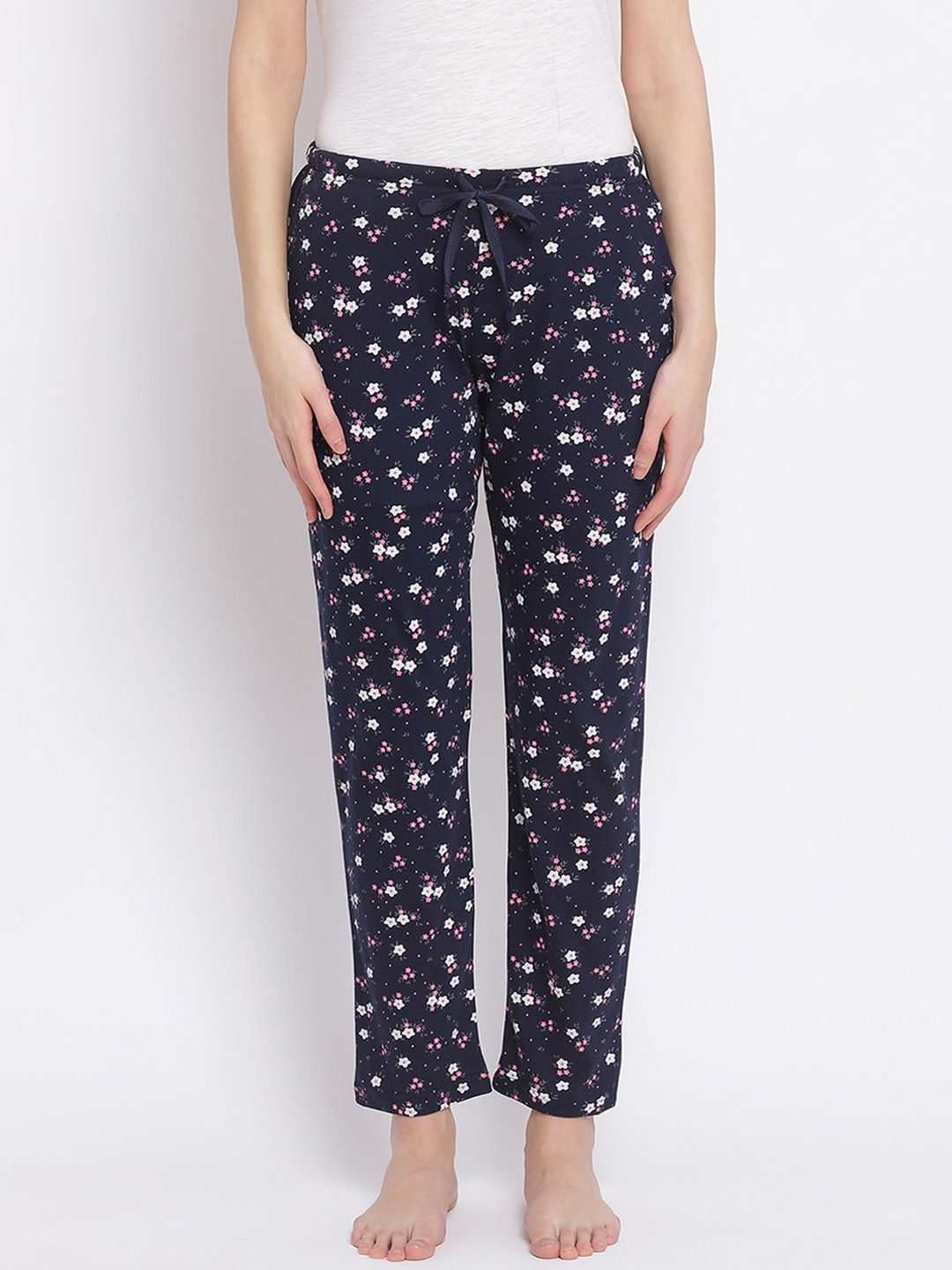 Kanvin Women Navy Blue & White Printed Lounge Pants Price in India