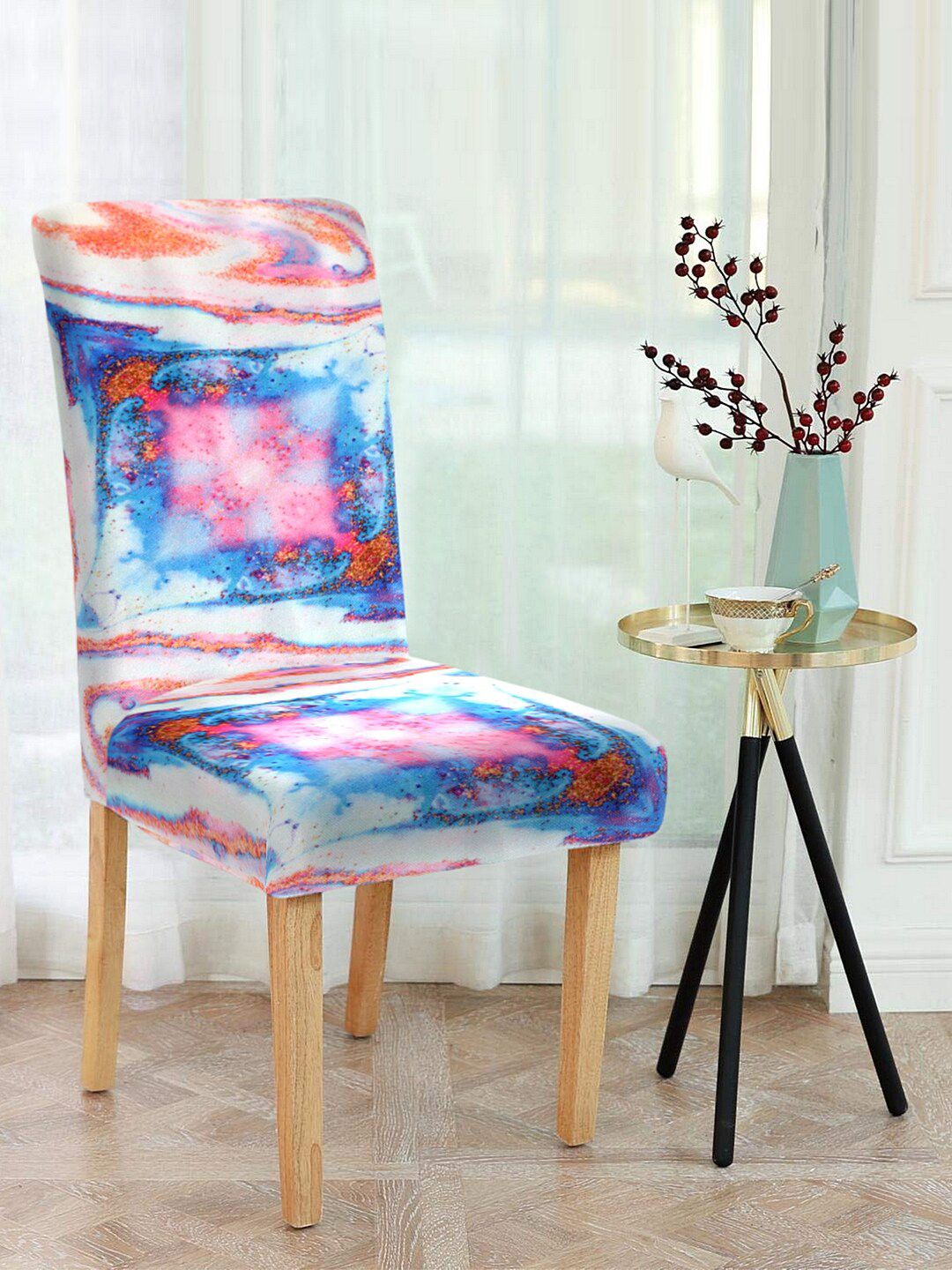 Cortina Set Of 8 Blue & Pink Printed Chair Covers Price in India