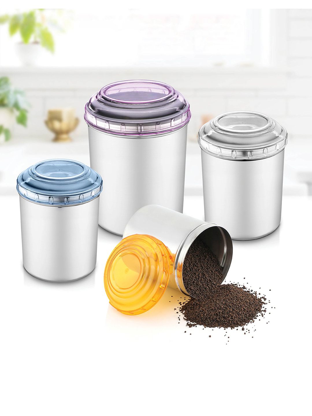 Jensons Set Of 16 Silver-Toned Solid Stainless Steel Canisters Price in India