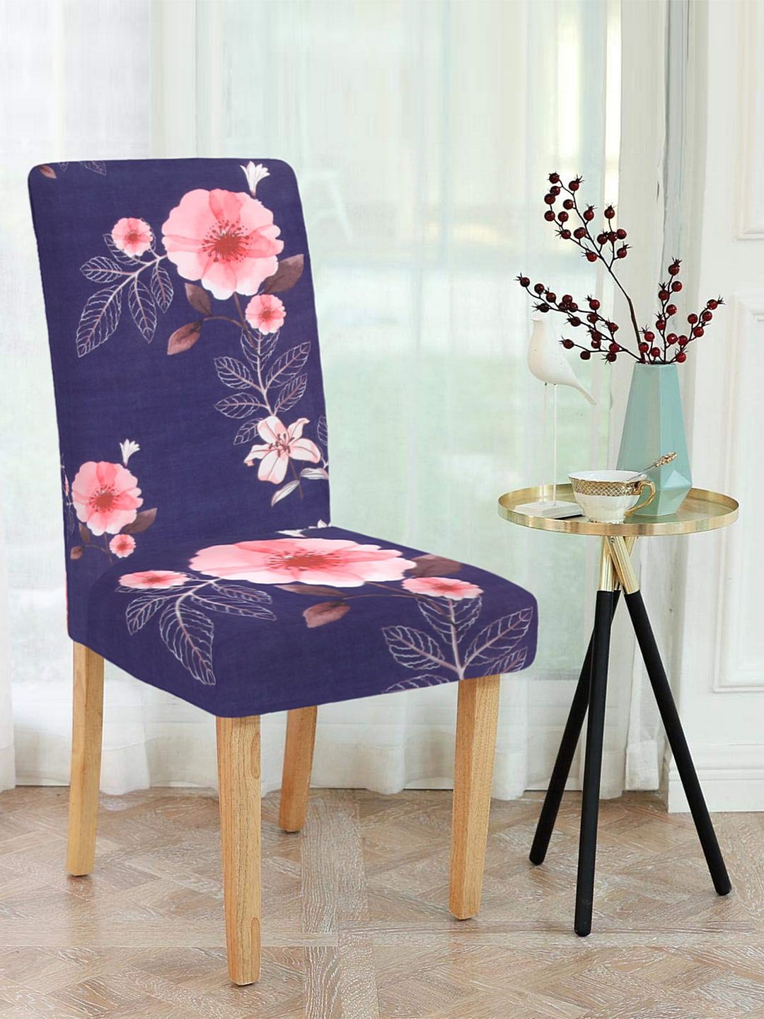 Cortina Blue & Pink Printed Chair Cover Price in India