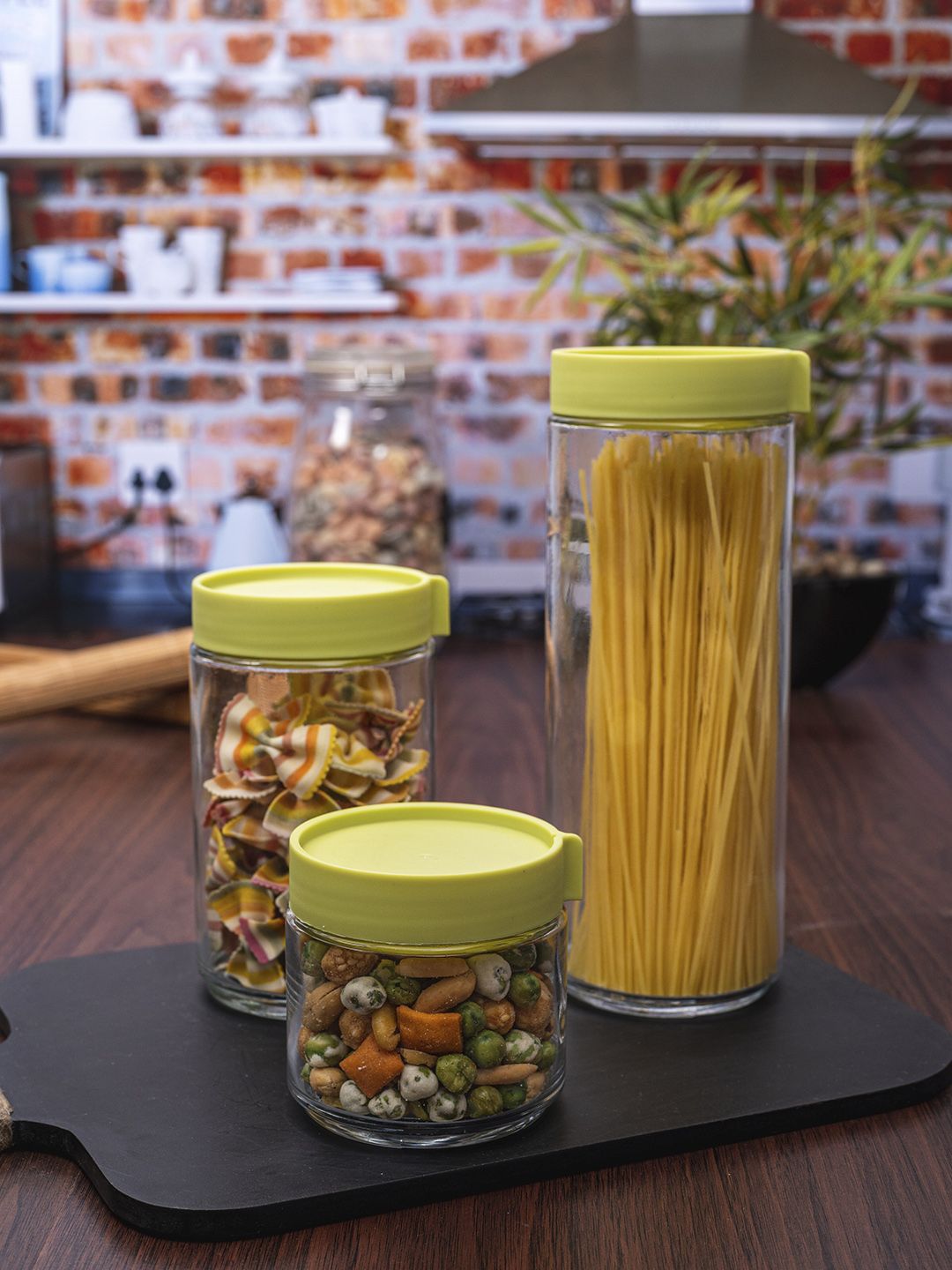 GOODHOMES Set Of 3 Transparent & Yellow Glass Jars Price in India