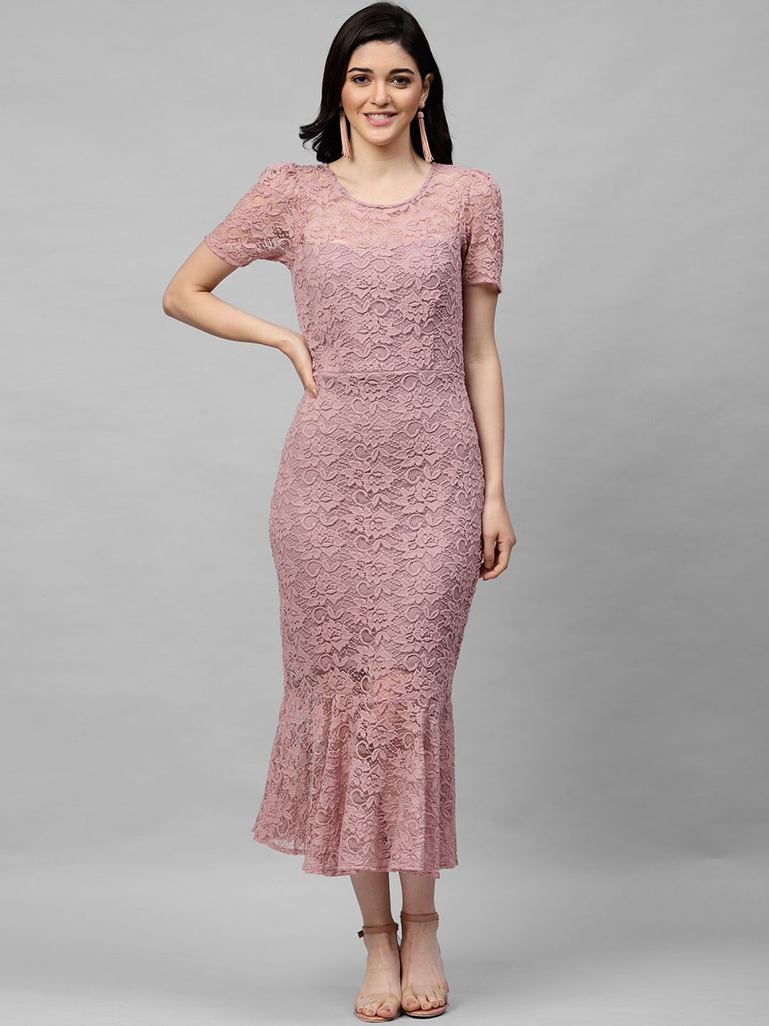 Athena Mauve Self Design Sheath Dress Price in India