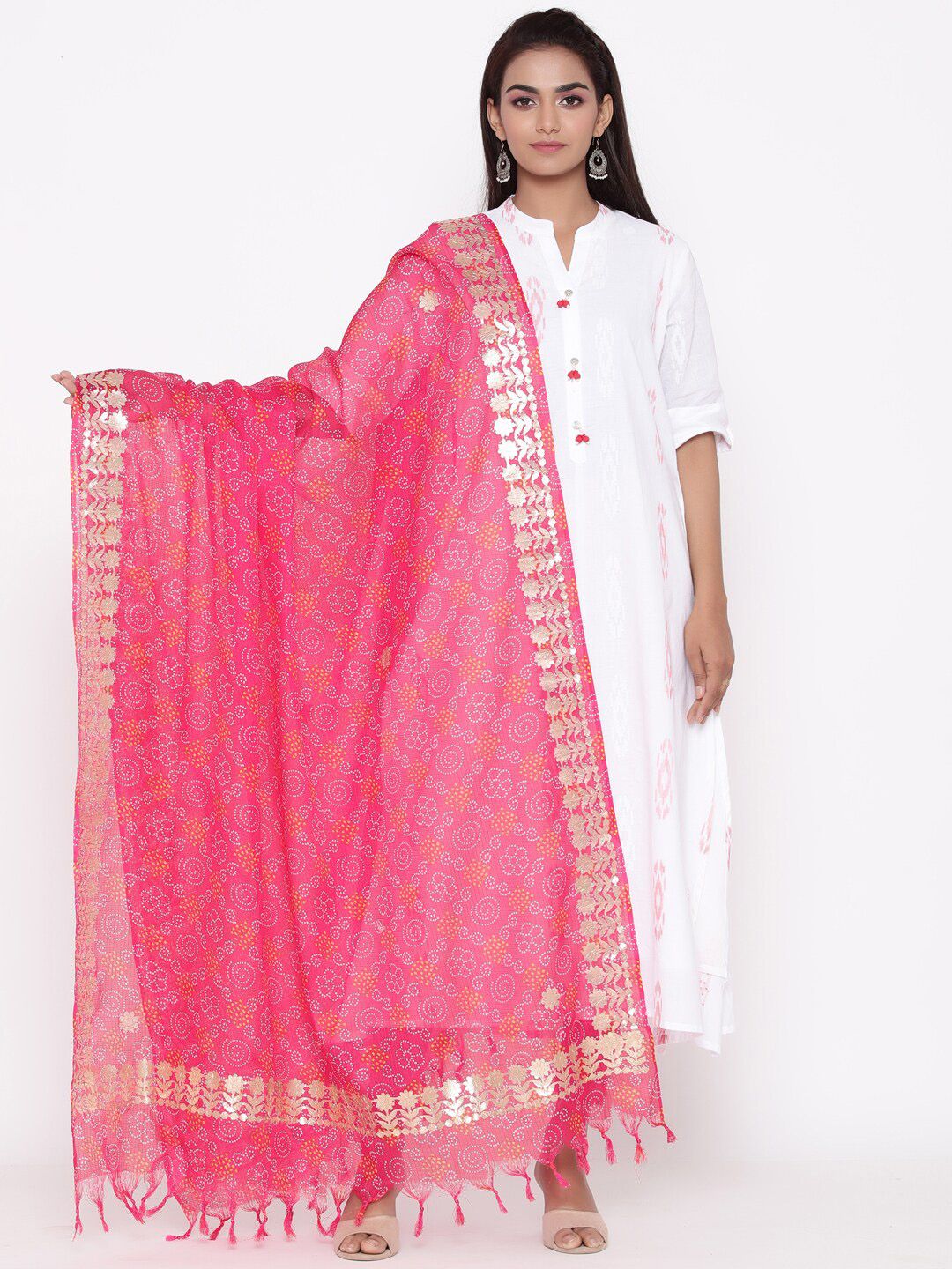 SOUNDARYA Pink Printed Dupatta Price in India