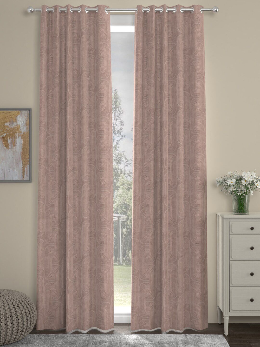 ROSARA HOME Pink Set of 2 Long Door Curtains Price in India