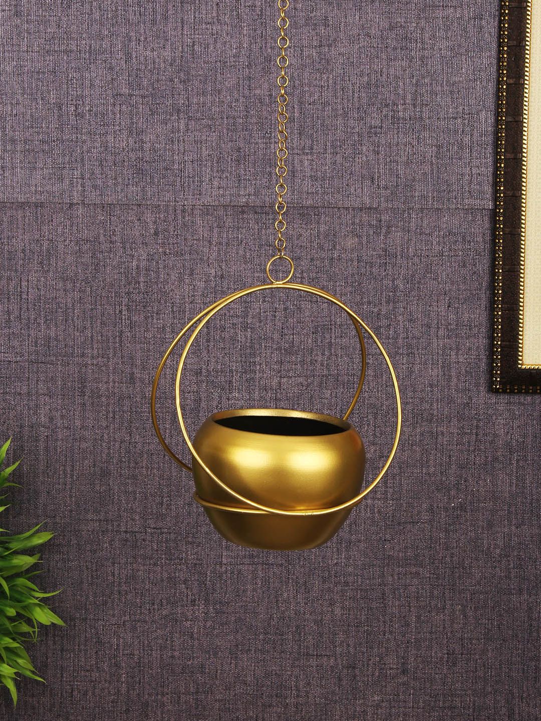 TIED RIBBONS Gold-Toned Solid Metal Hanging Planter Price in India