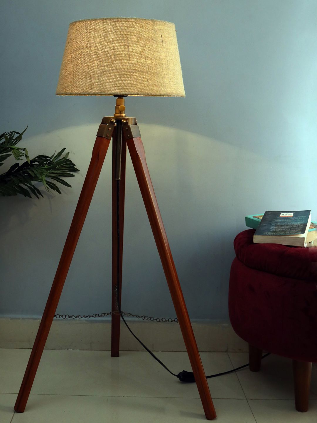 Homesake Brown Solid Classic Country Tripod Lamp with Shade Price in India