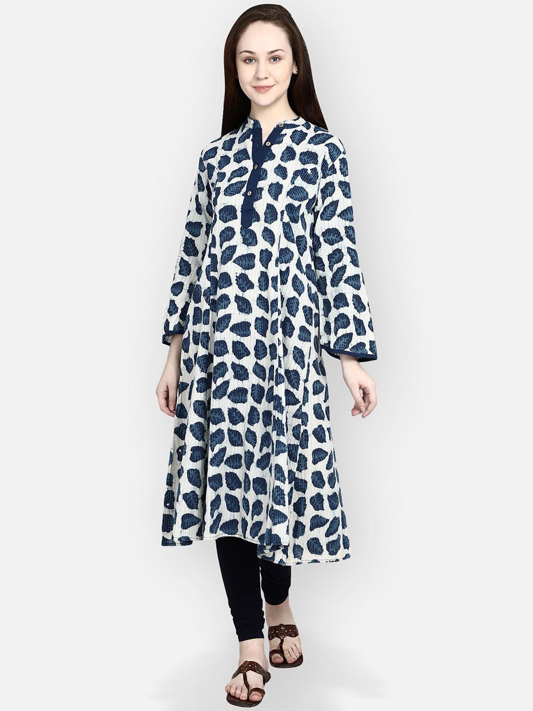 Molcha Blue Geometric Printed Flared Sleeves Kurta