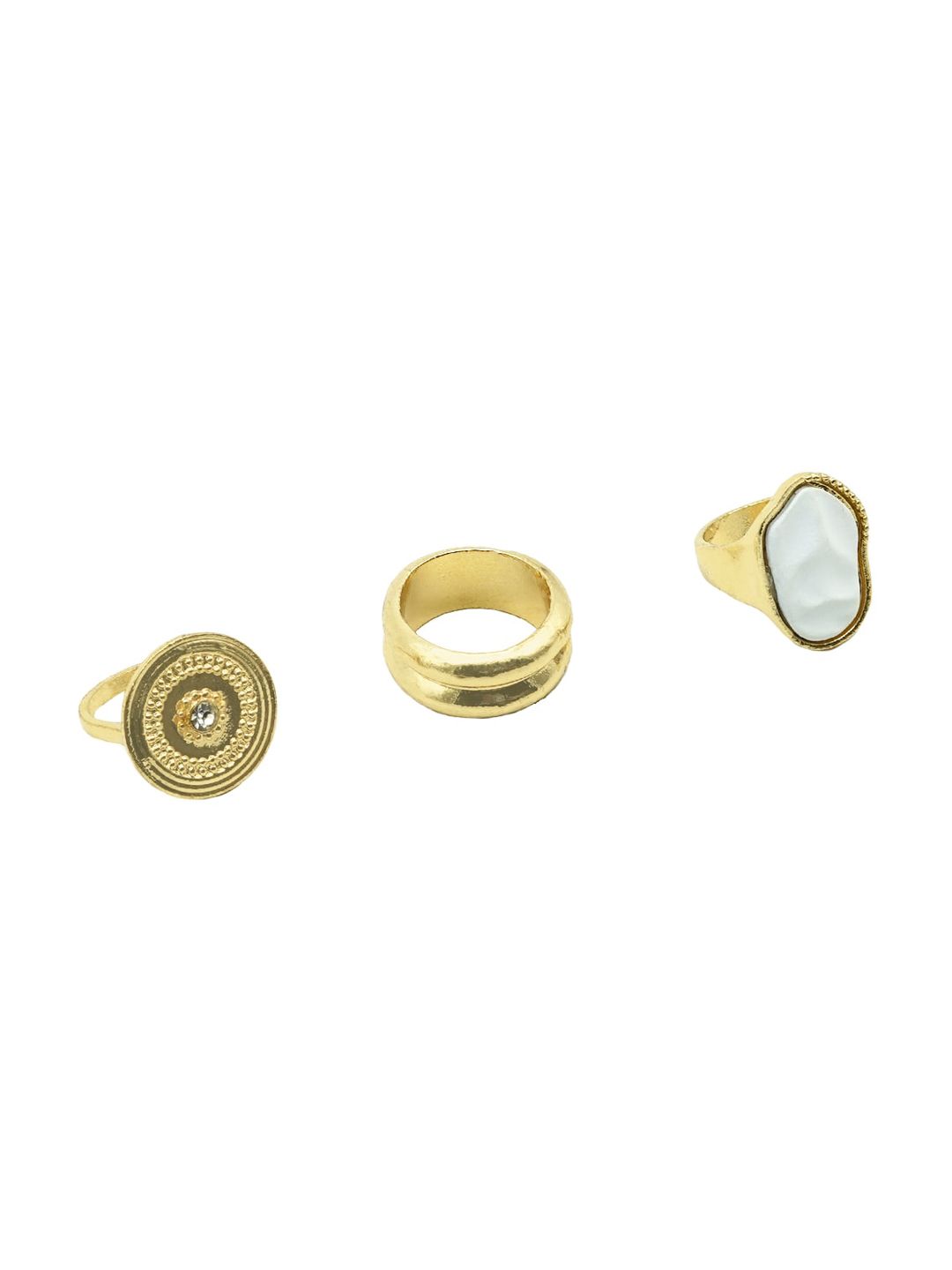 JOKER & WITCH Set Of 3 Gold-Plated & White Pitti Pisa Finger Rings Price in India