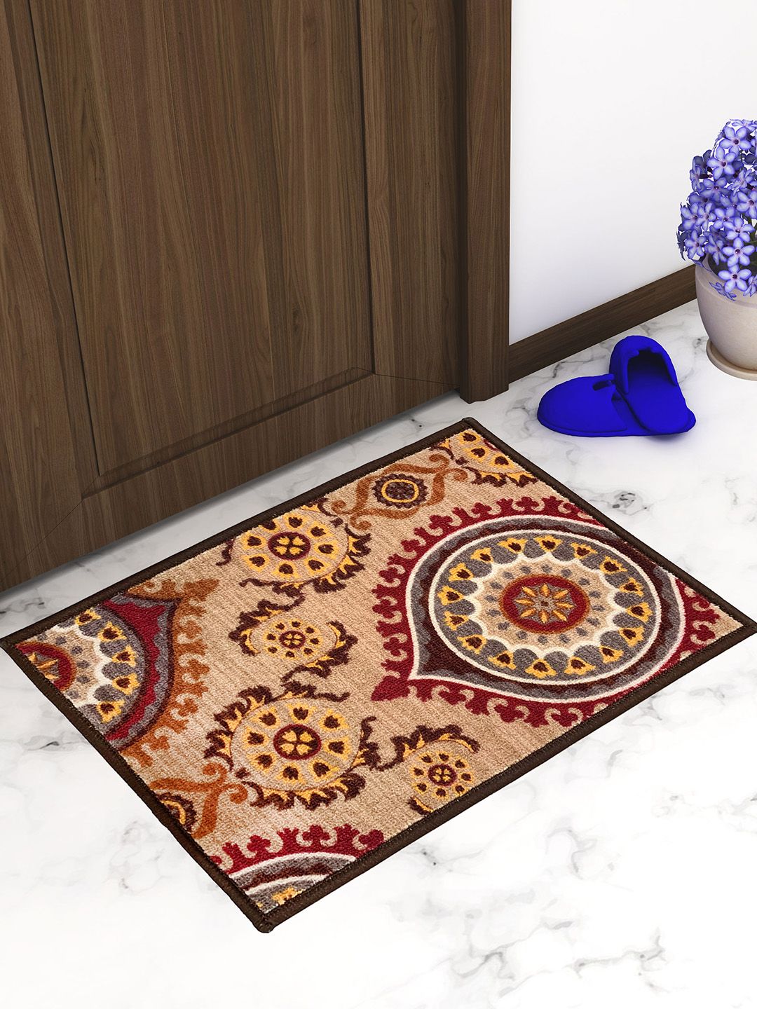 Athom Trendz Beige & Maroon Printed Premium Anti-slip Doormat Price in India