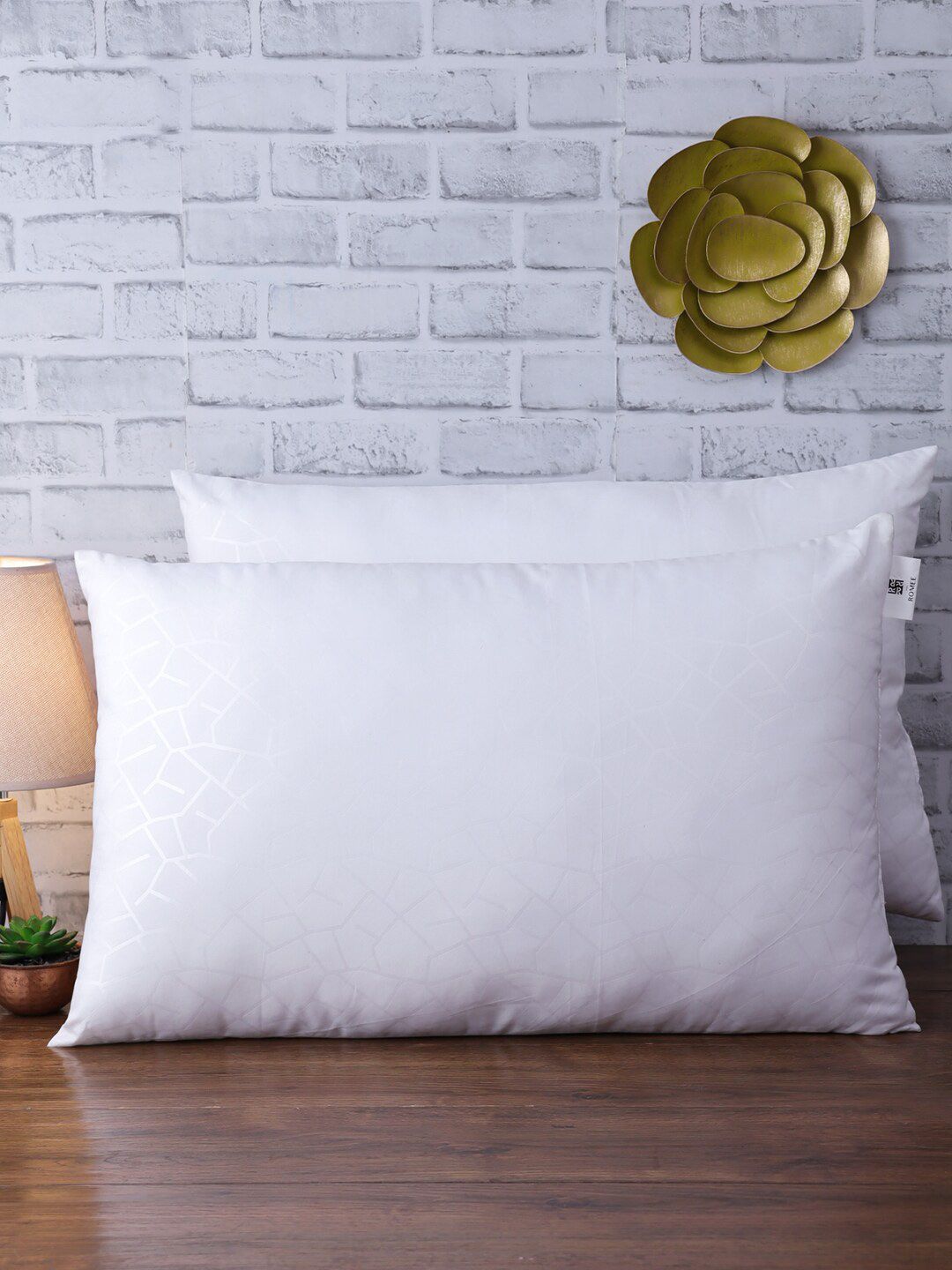 ROMEE Set of 2 White Self-Design Sleep Pillows Price in India