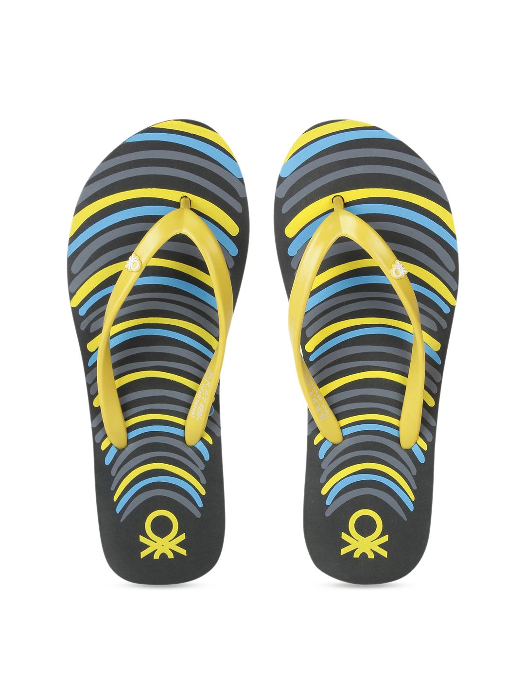 United Colors of Benetton Women Black & Yellow Striped Thong Flip-Flops Price in India
