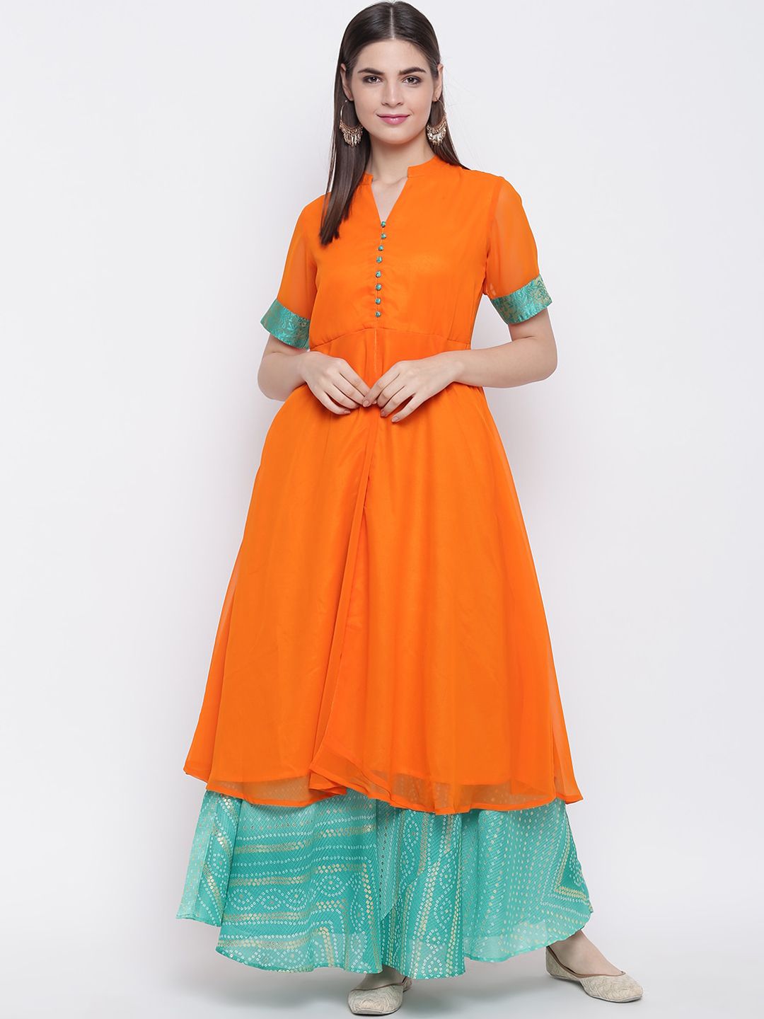 Shakumbhari Women Orange Flsred Hem Empire Kurta