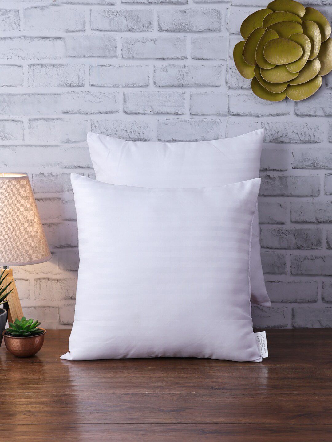 ROMEE Set Of 2 White Striped Square Cushion Inserts Price in India