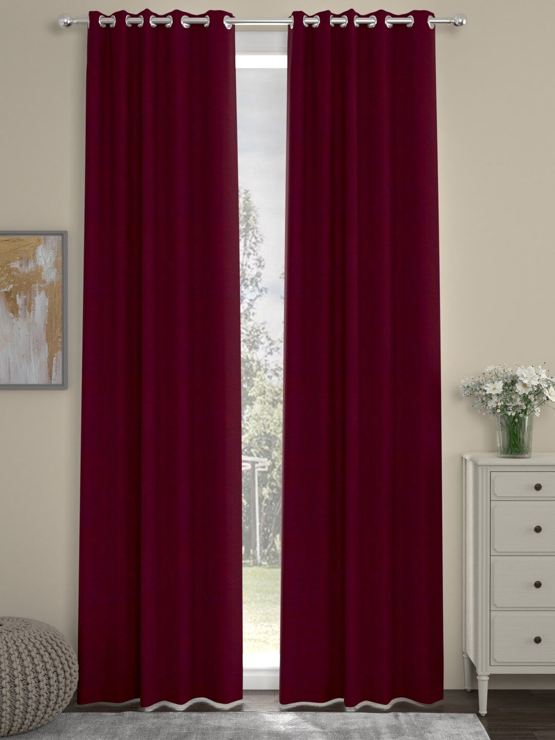 ROSARA HOME Maroon Set of 2 Solid Door Curtains Price in India