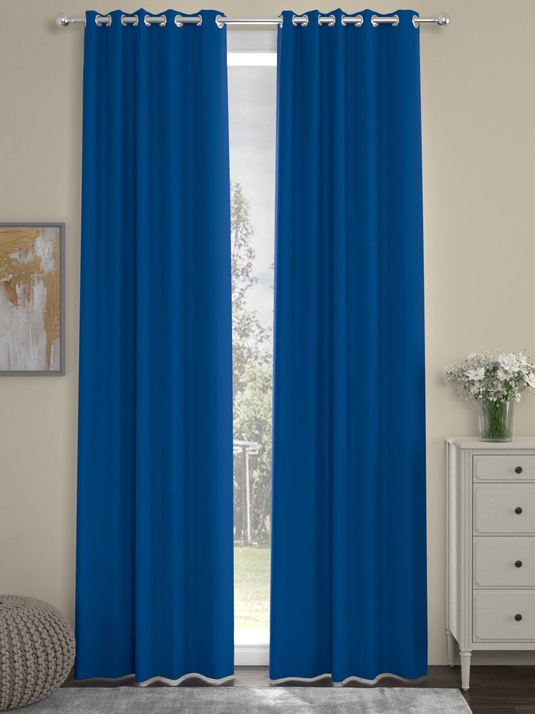ROSARA HOME Blue Set of 2 Black Out Door Curtains Price in India