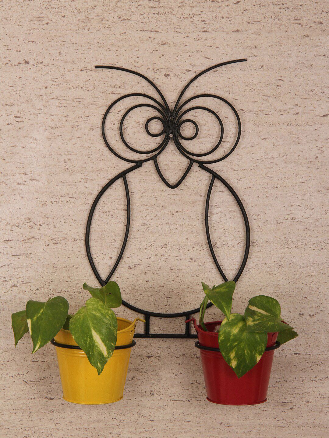 TIED RIBBONS Set Of 2 Red & Yellow Solid Planters With Owl-Shaped Stand Price in India