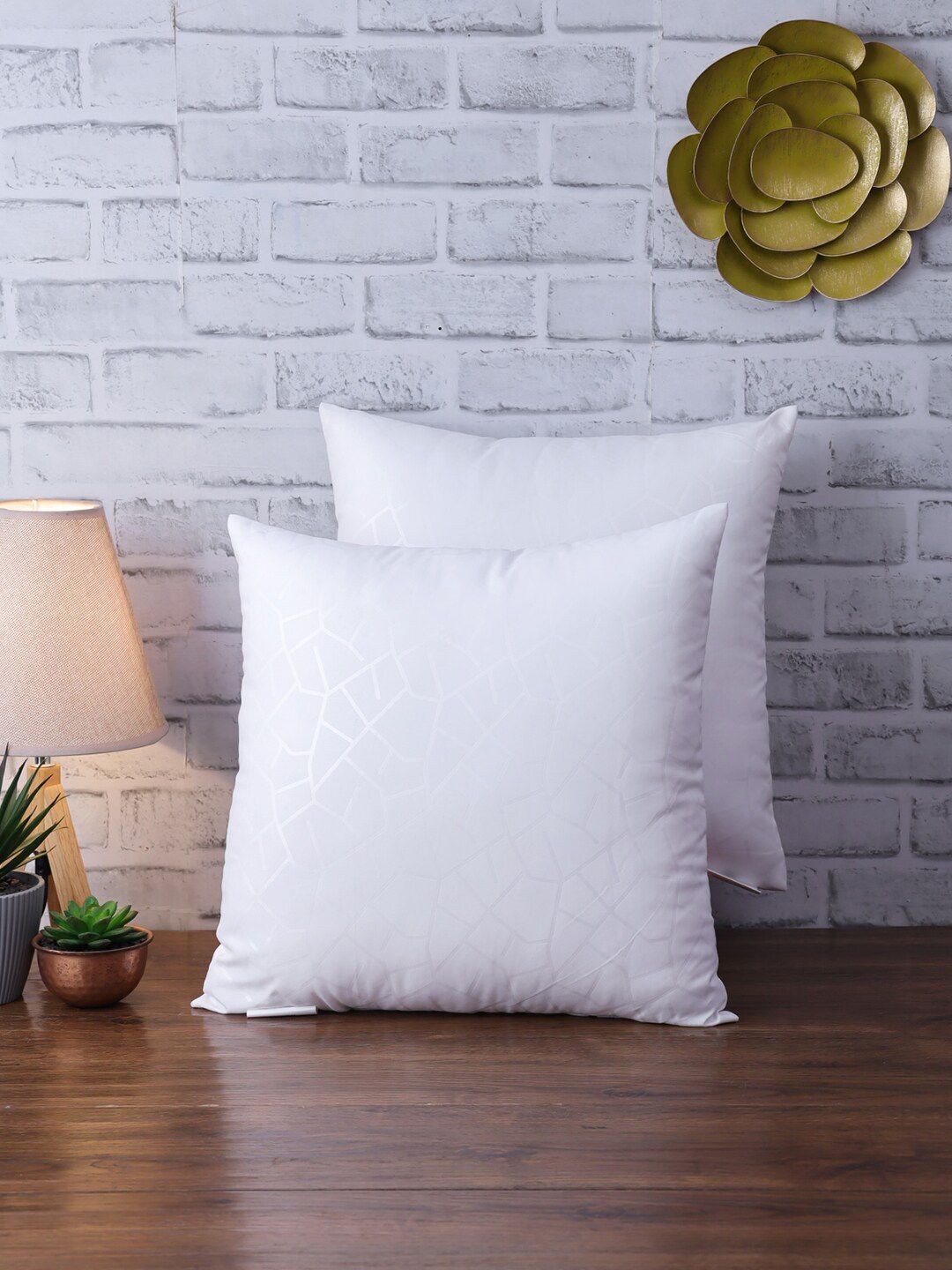 ROMEE Set of 2 White Woven-design Jacquard Square Cushion Fillers Price in India