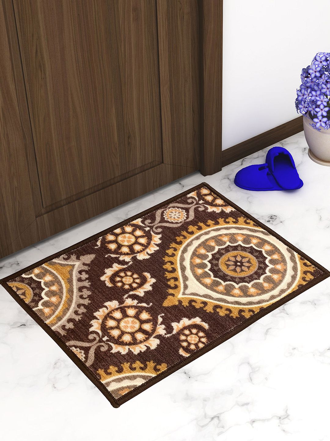 Athom Trendz Brown & Yellow Printed Anti-slip Doormat Price in India