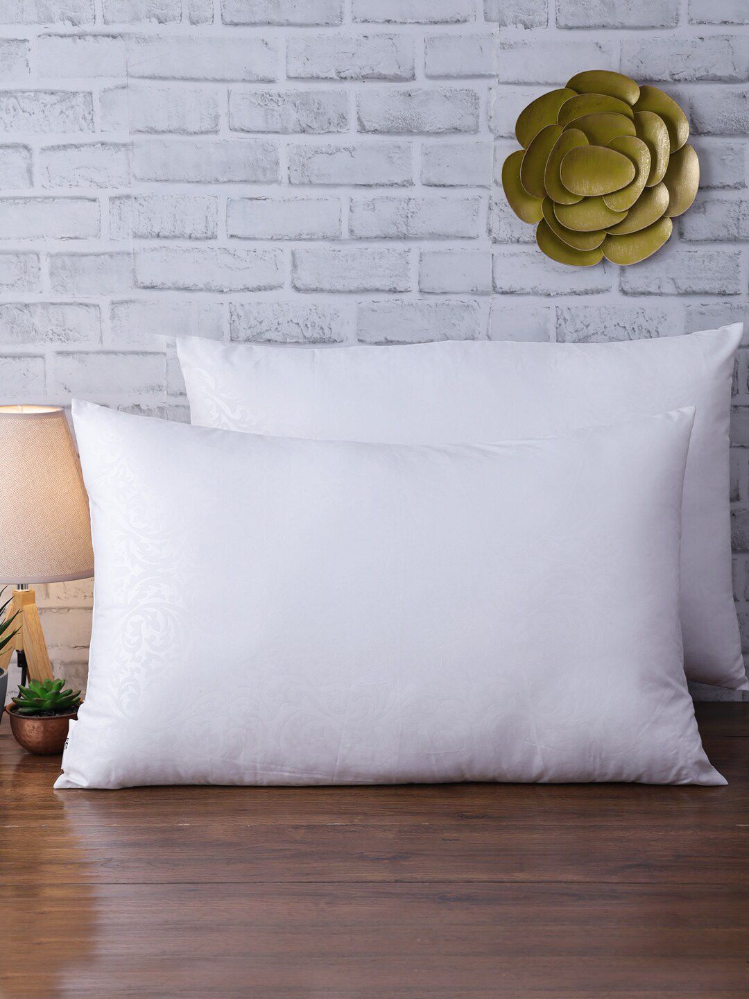 ROMEE Set of 2 White Jacquard Sleep Pillows Price in India