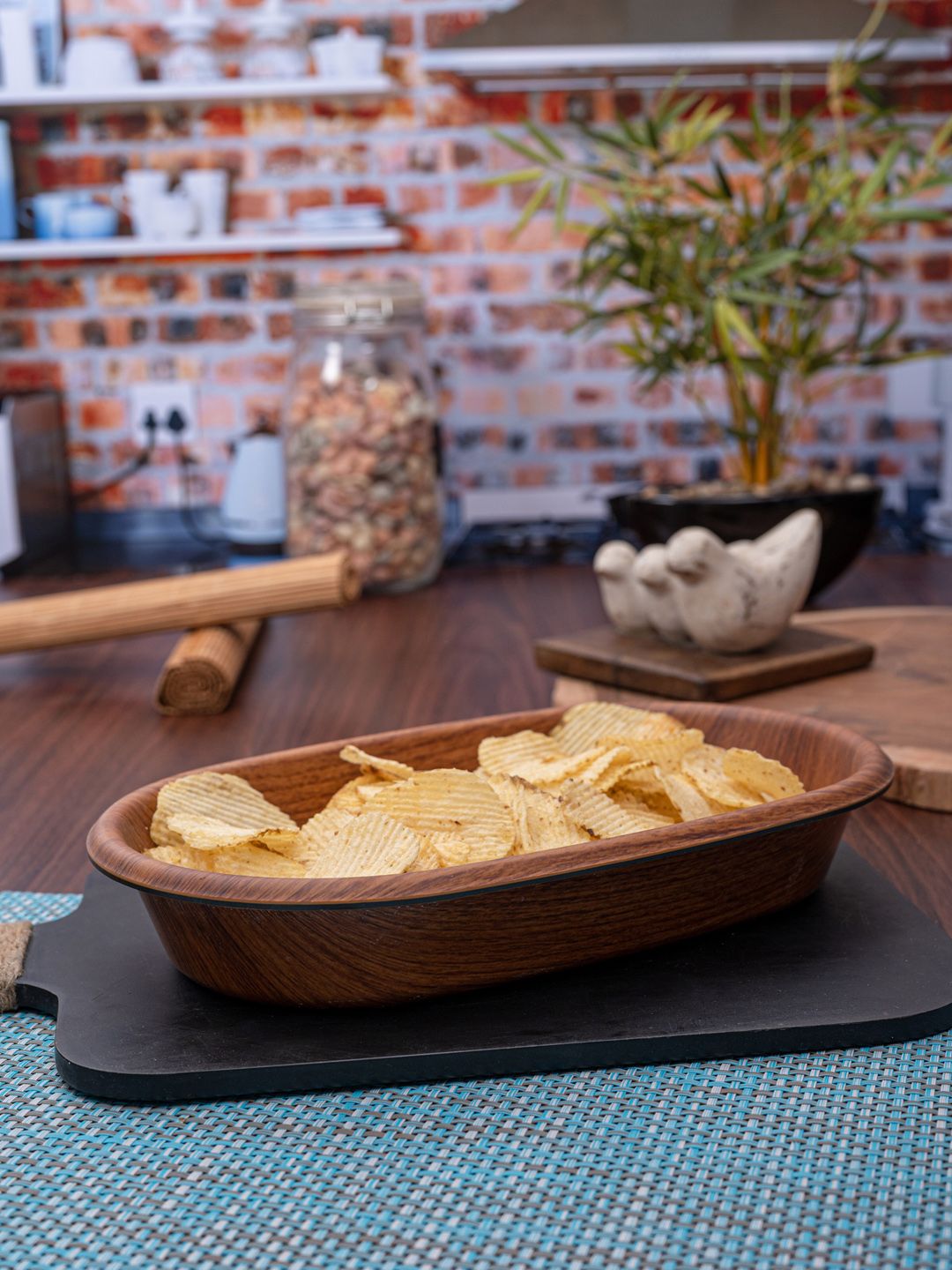 GOODHOMES Brown Wooden Finish Serving Bowl Price in India