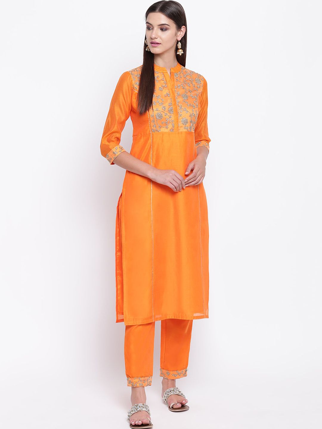 Shakumbhari Women Orange Yoke Design Kurta with Palazzos