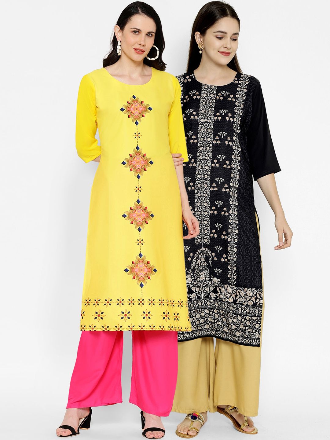 7Threads Women Pack Of 2 Multicoloured Ethnic Motifs Printed Crepe Kurtas