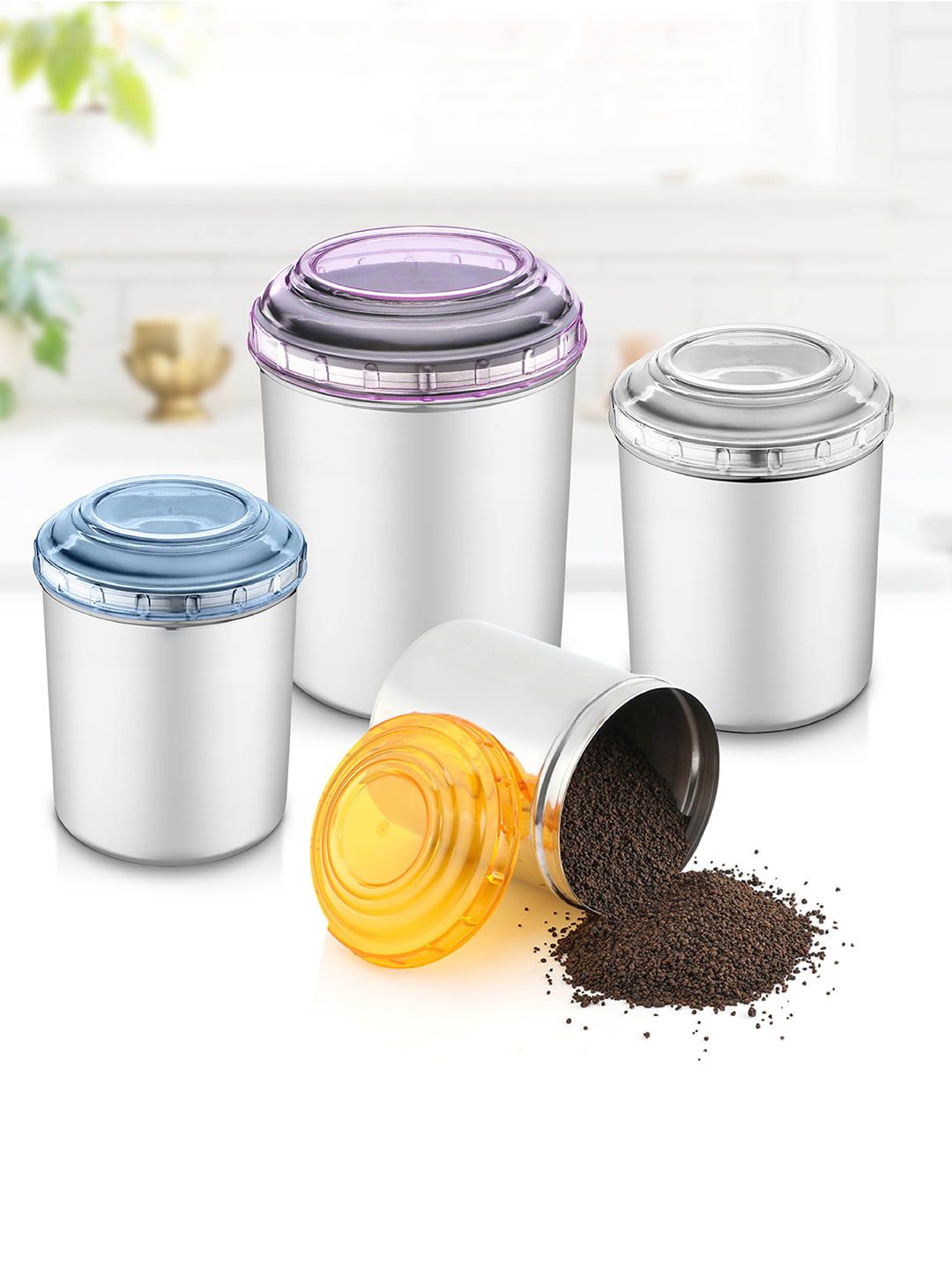 Jensons Set Of 12 Silver-Toned Solid Stainless Steel Canisters Price in India