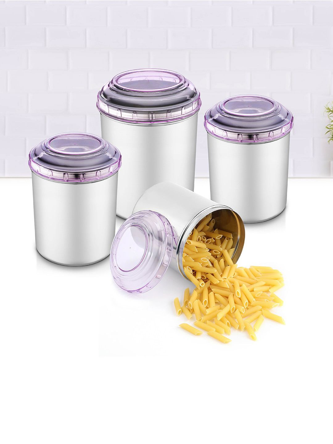 Jensons Set Of 8 Silver-Toned Solid Stainless Steel Canisters Price in India