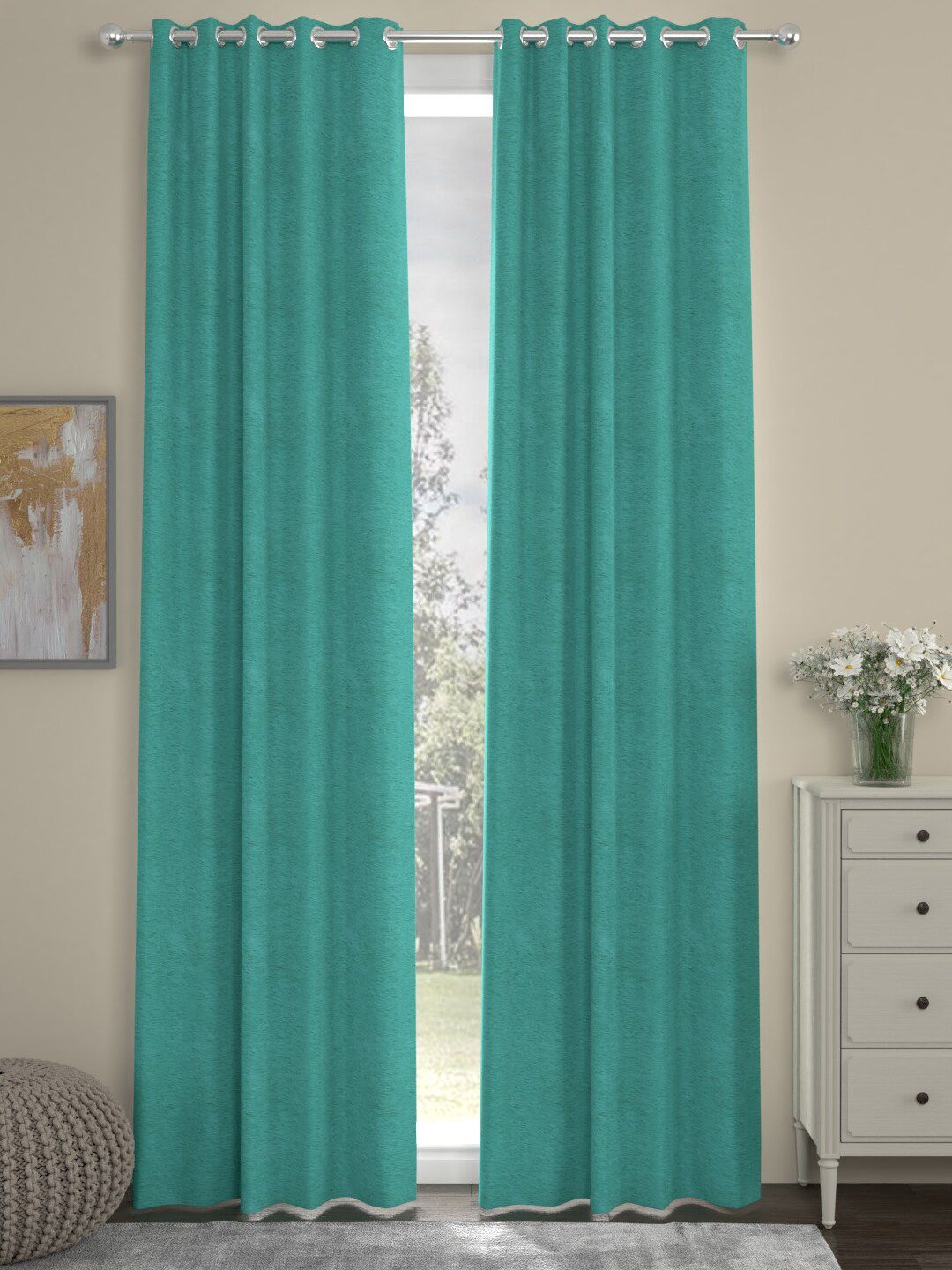 ROSARA HOME Sea Green Set of 2 Long Door Curtains Price in India