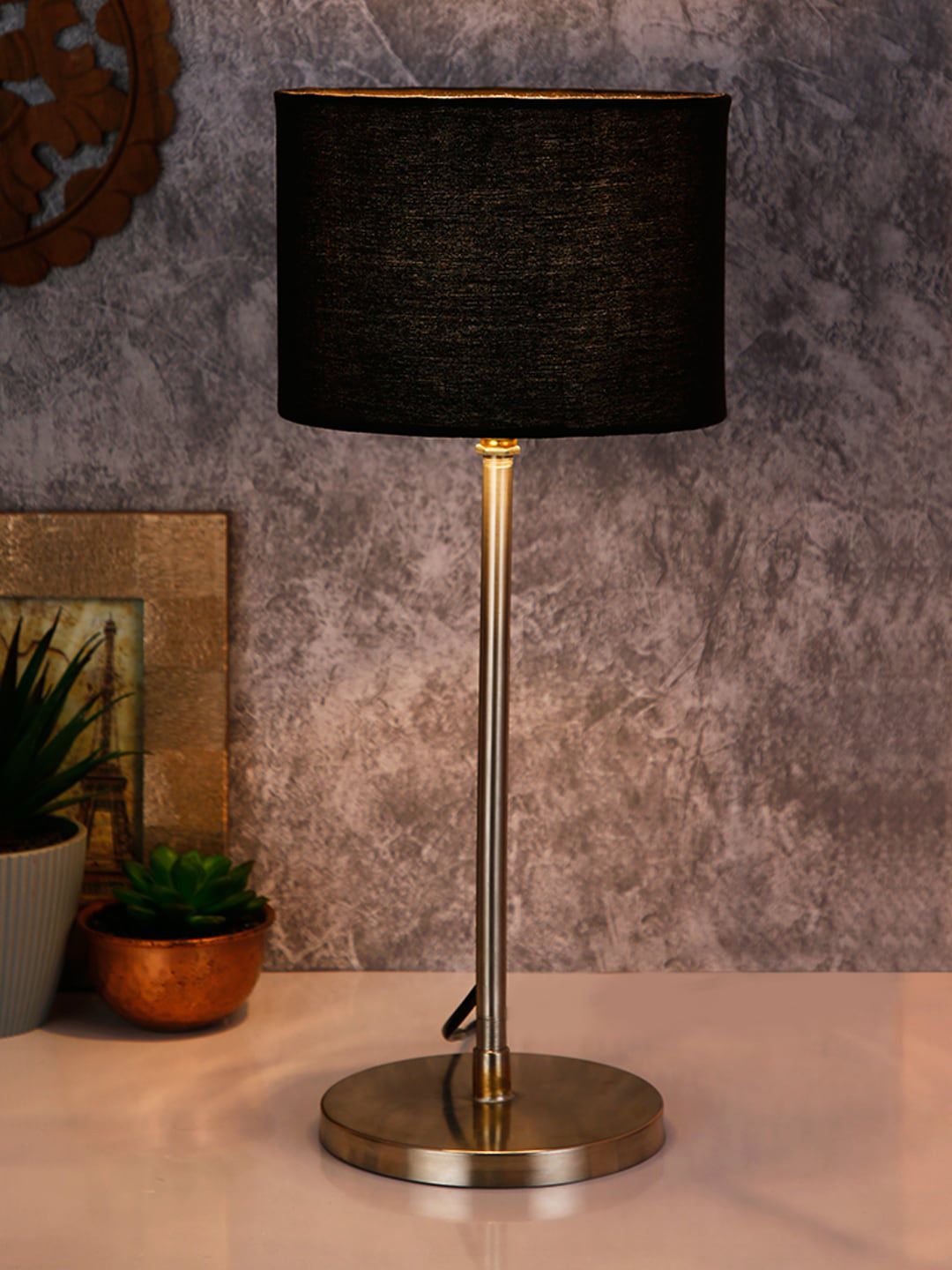 Devansh Black Solid Contemporary Cylindrical Table Lamp Price in India