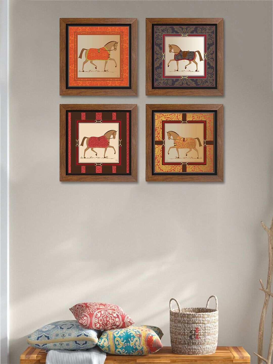 Art Street Set of 4 Brown & Orange Animal Printed Wall Art Price in India