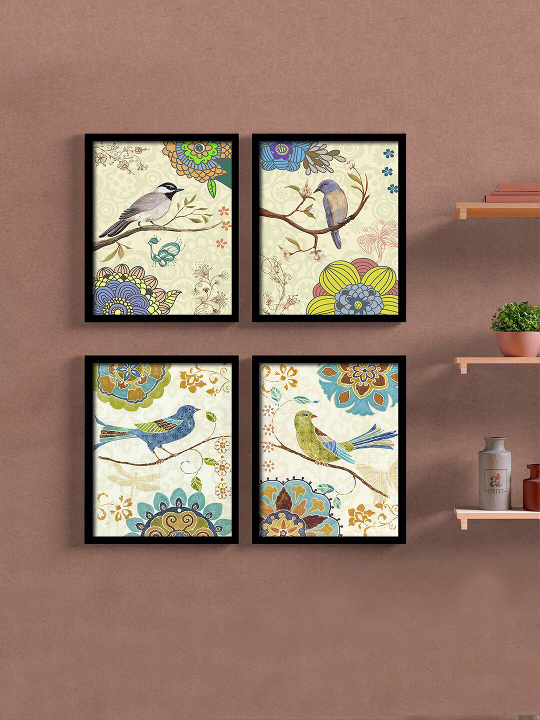 Art Street Set of 4 Blue & Green Birds & Animal Printed Wall Art Price in India