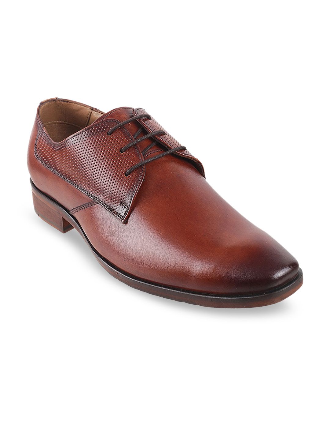 Metro Men Tan Brown Solid Leather Formal Derbys