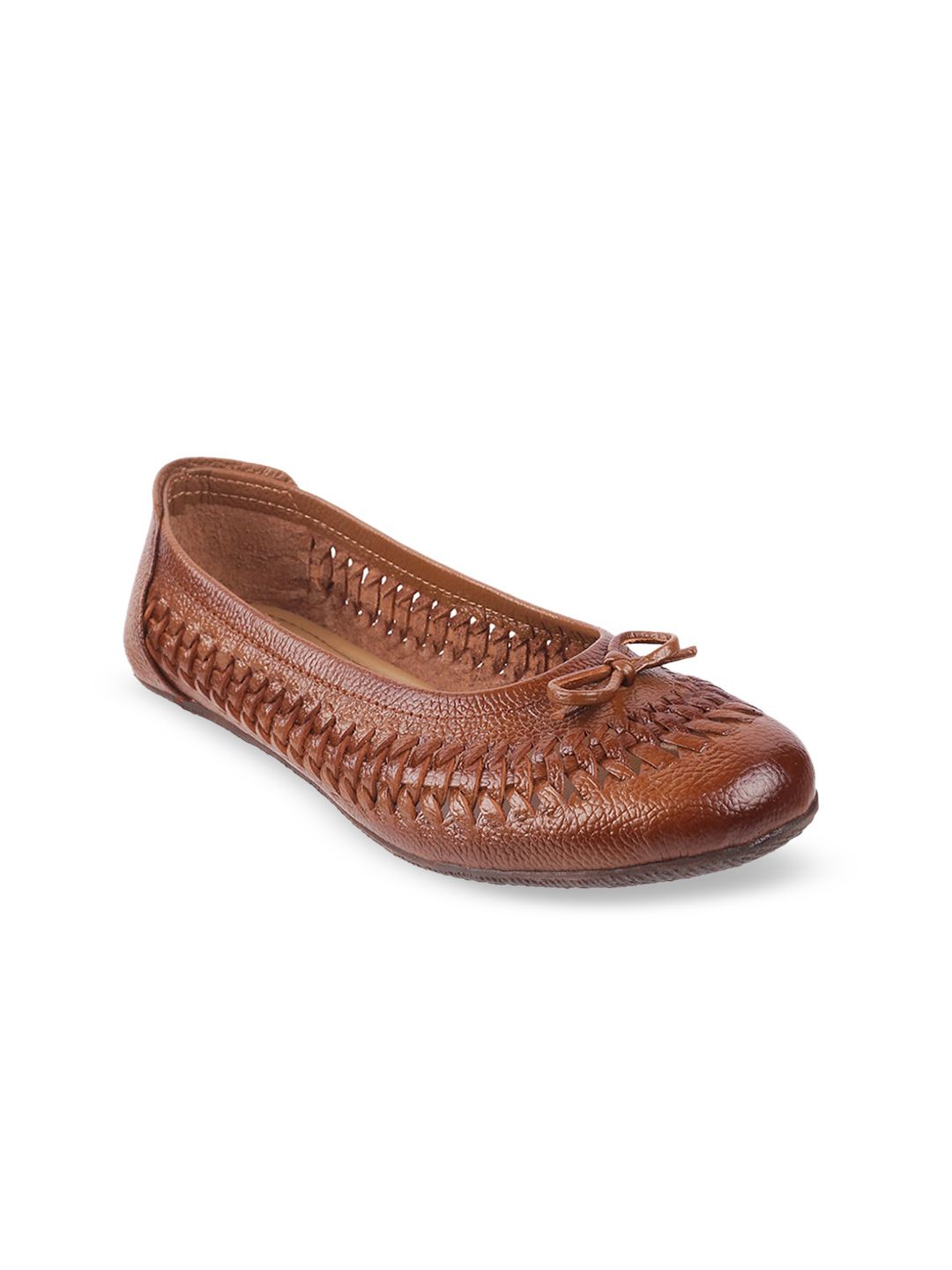 Metro Women Tan Solid Leather Ballerinas