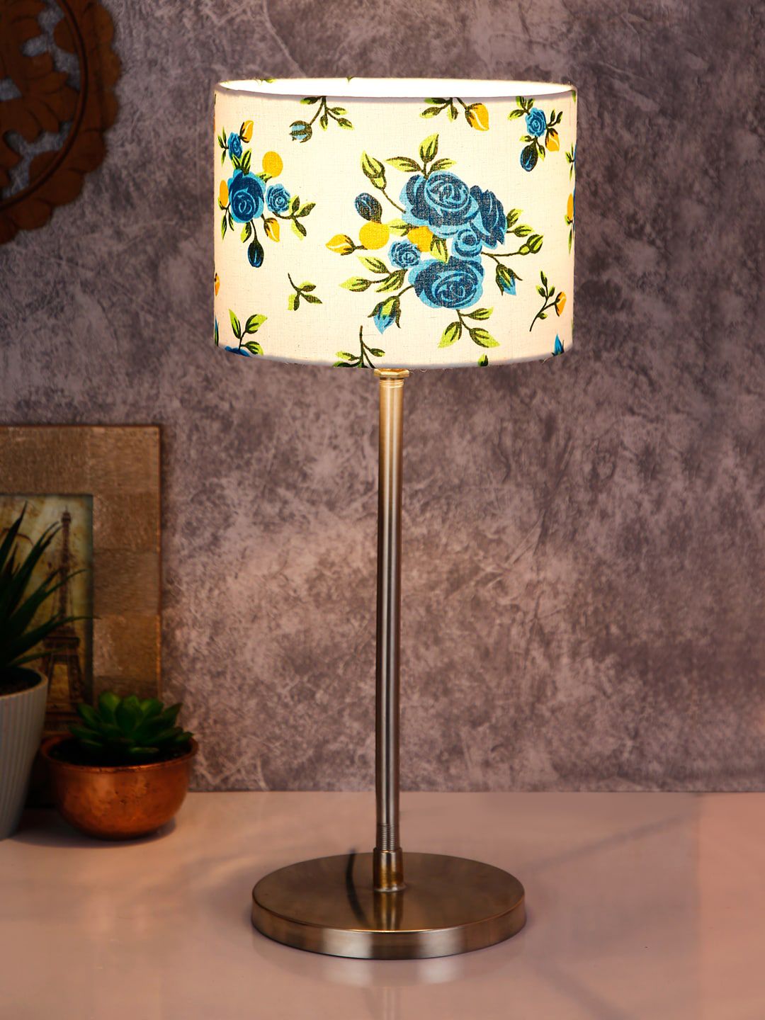 Devansh Warm Yellow Iron Cylinder Printed High Quality Electrical Table Lamps