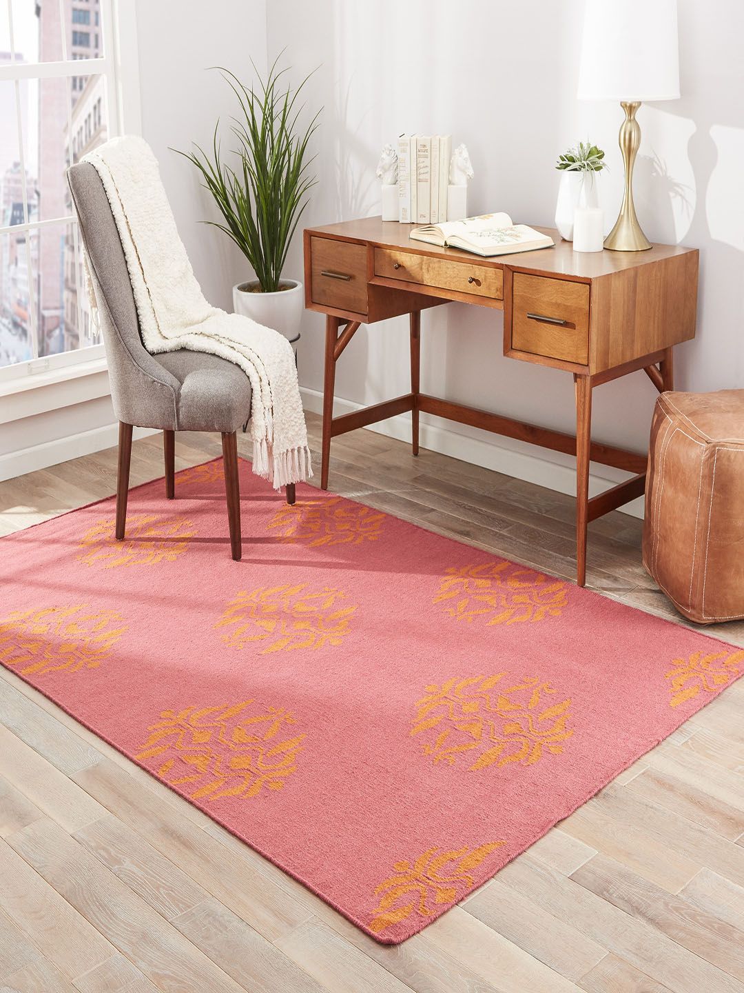 Jaipur Rugs Pink & Orange Self-Design Handmade Ivory Wool And Jute Hand Tufted Carpet Price in India