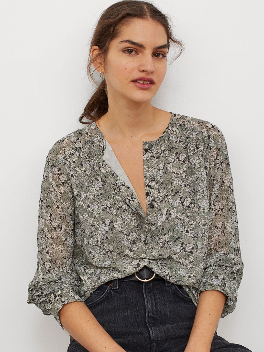 H&M Women Green Printed Blouse