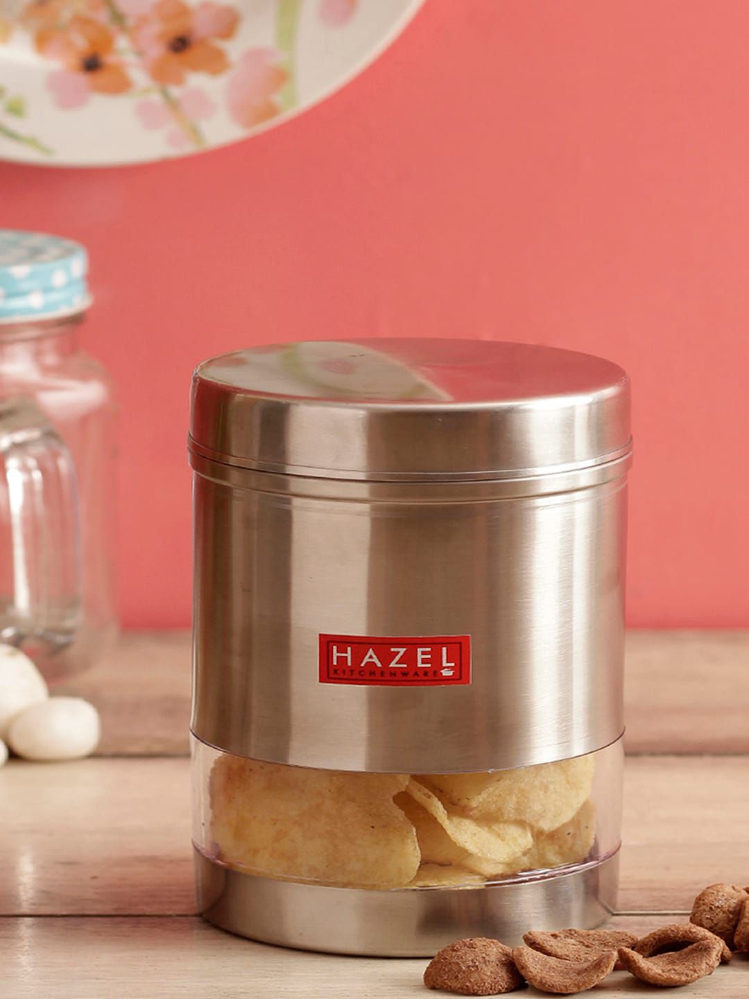 HAZEL Silver-Toned Stainless Steel Wide Mouth See Through Container Price in India