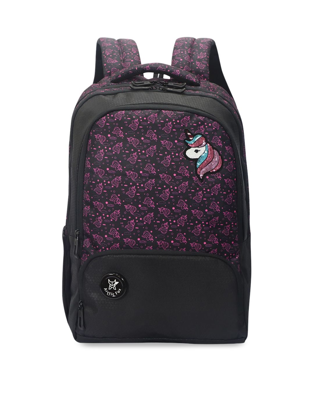 Arctic Fox Unisex Pink & Black Graphic Backpack Price in India