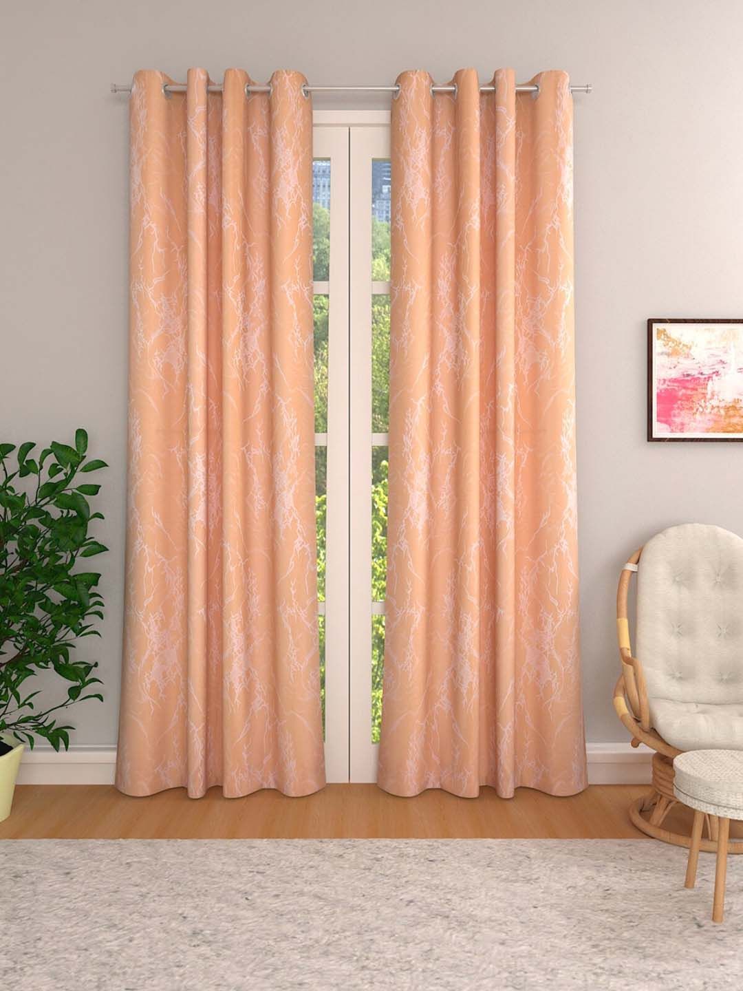 ROMEE Set of 2 Peach-Coloured & White Room Darkening Curtain Curtains Price in India
