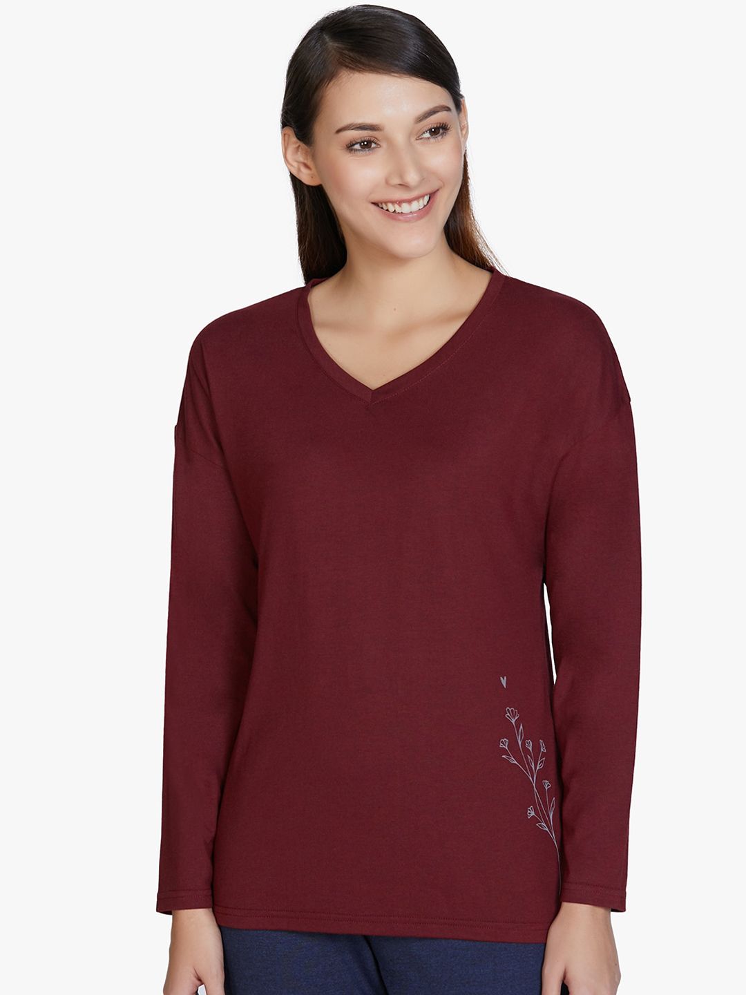 Amante Women Maroon Solid Lounge T-Shirt Price in India