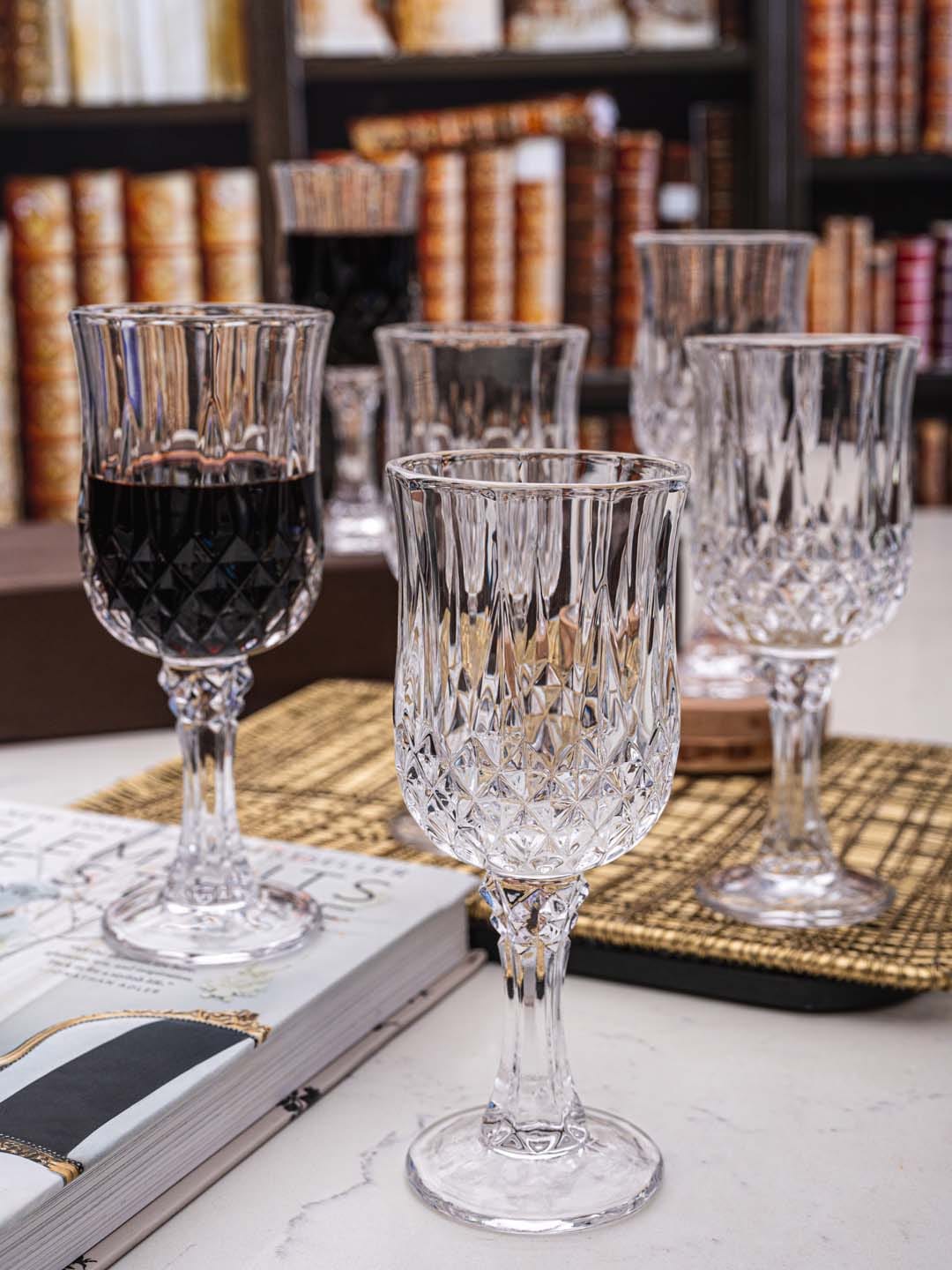 GOODHOMES Set Of 6 Transparent Textured Wine Glasses Price in India