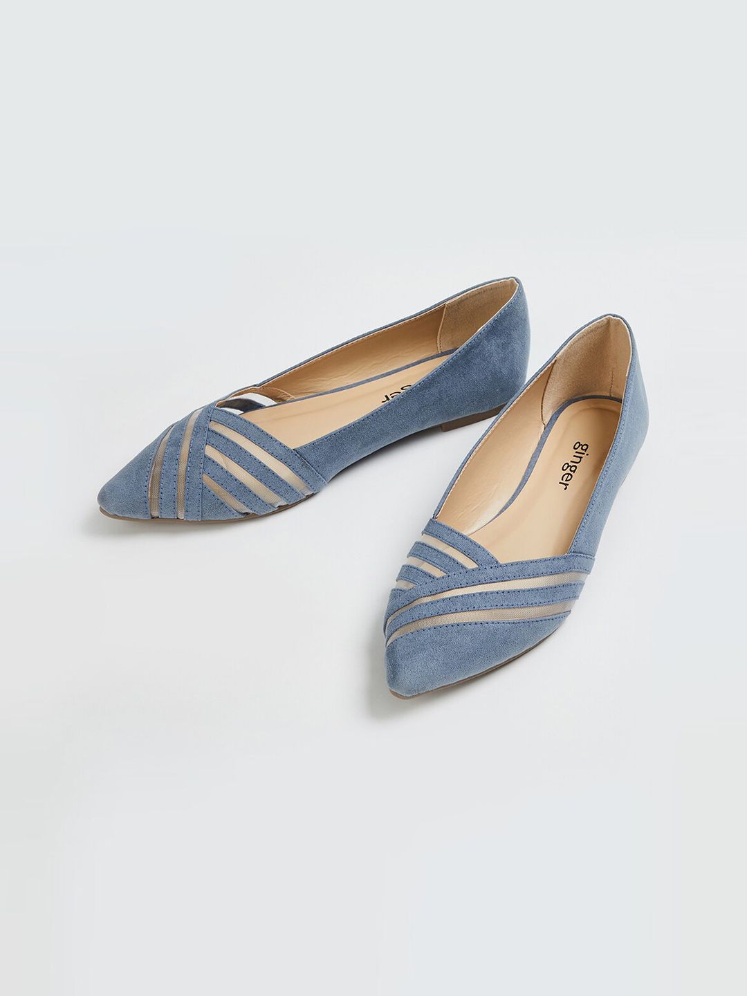 Ginger by Lifestyle Women Navy Blue Striped PU Ballerinas Price in India
