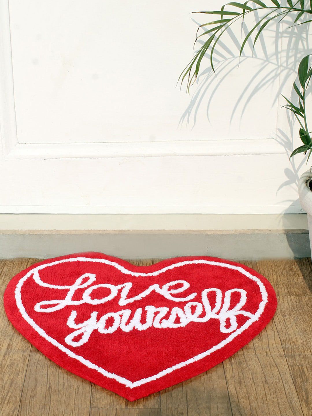 AVI Living Red & White Heart Shaped Love Yourself Tufted Doormat Price in India