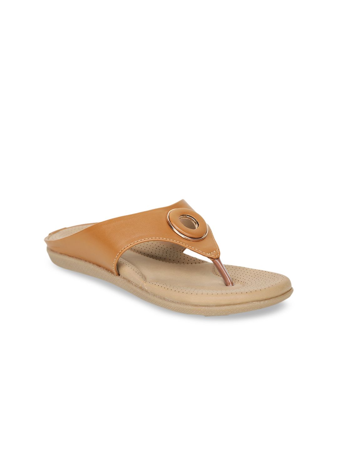 Shezone Women Tan Solid T-Strap Flats Price in India