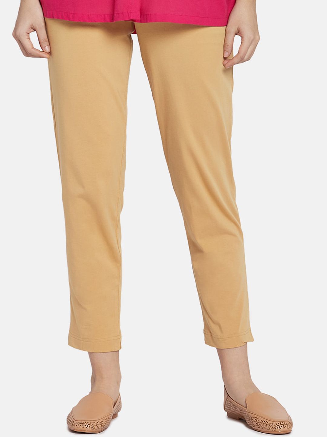 Go Colors Women Beige Regular Fit Solid Regular Trousers Price in India