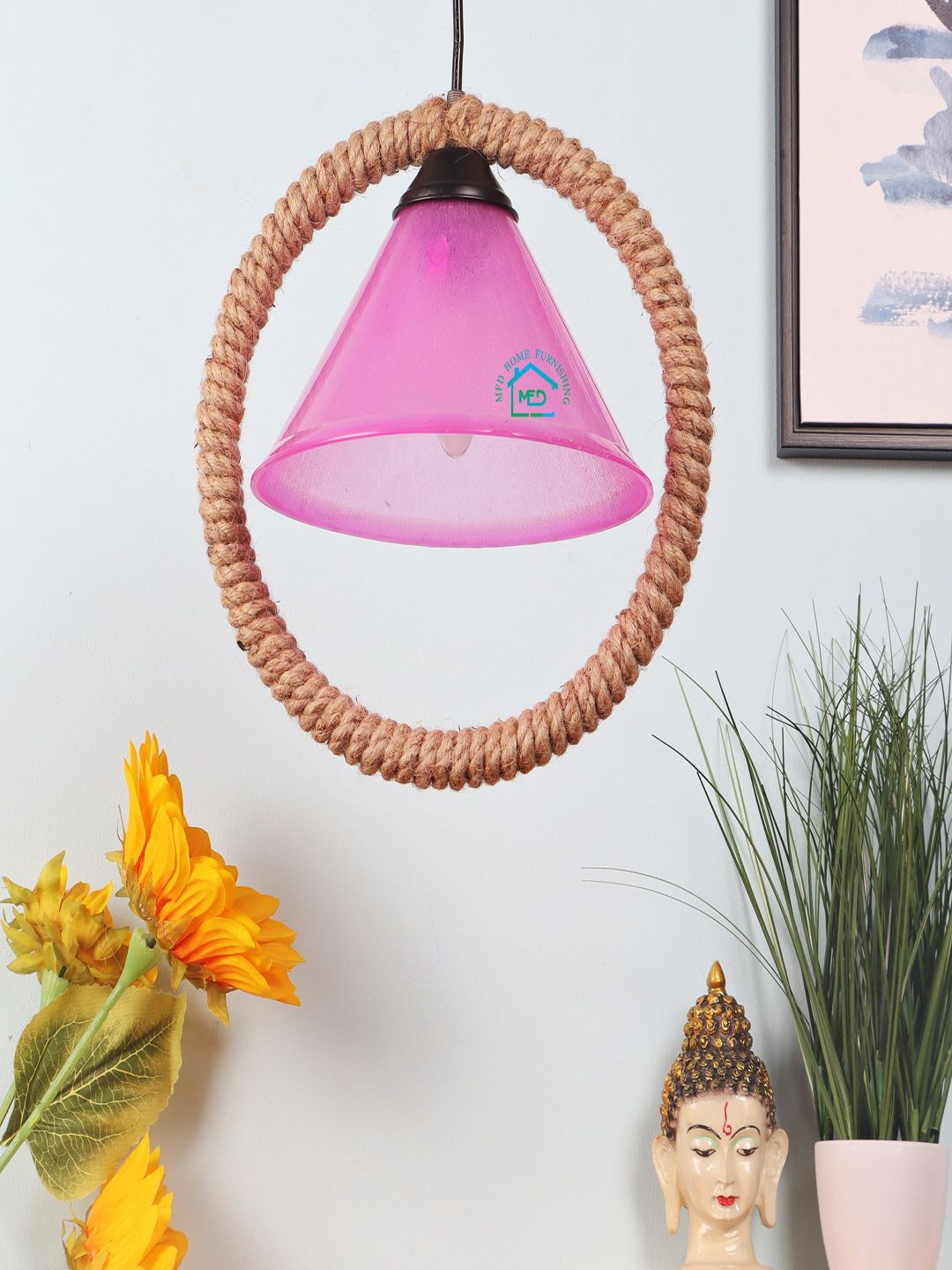 MFD HOME FURNISHING Pink & Beige Solid Quirky Hanging Light Price in India