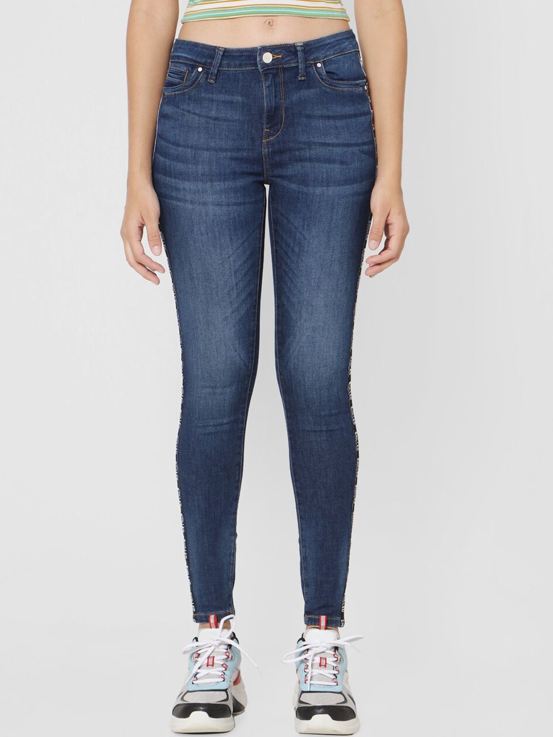 ONLY Women Blue Skinny Fit Mid-Rise Clean Look Jeans Price in India